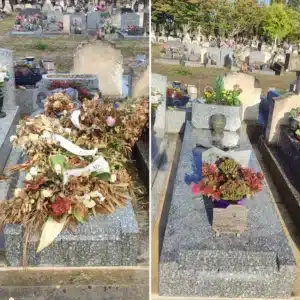 Bilan Photo d'une intervention En sa mémoire avant et après obsèque afin de remettre la sépulture propre
