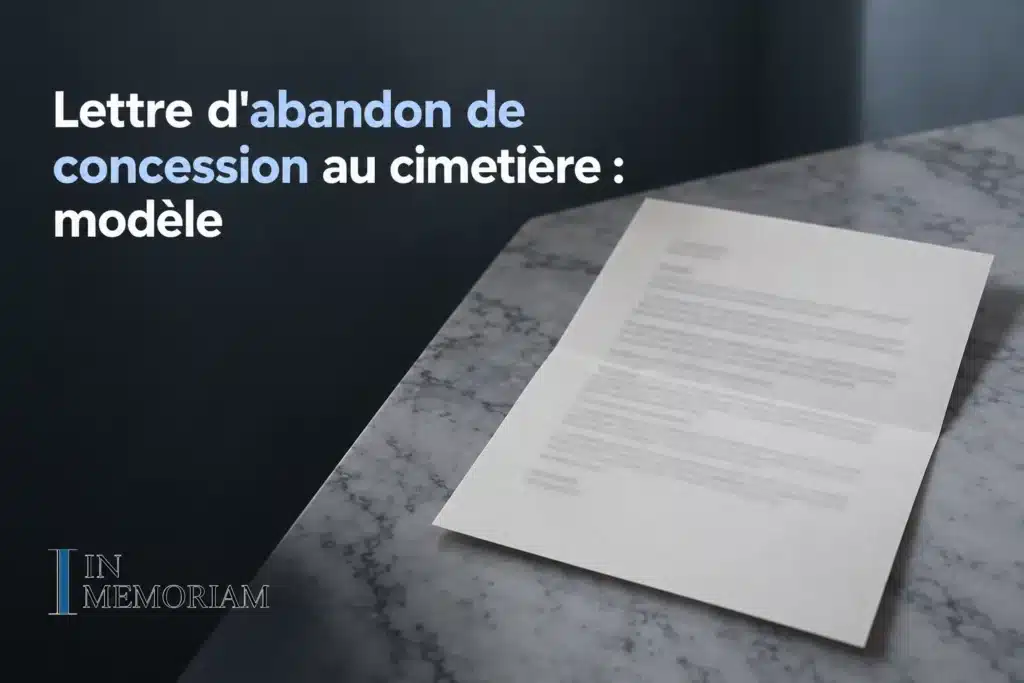 Une page affichée montrant une lettre imprimée posée sur une surface marbrée, avec le titre "Lettre d'abandon de concession