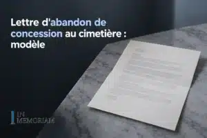Une page affichée montrant une lettre imprimée posée sur une surface marbrée, avec le titre "Lettre d'abandon de concession