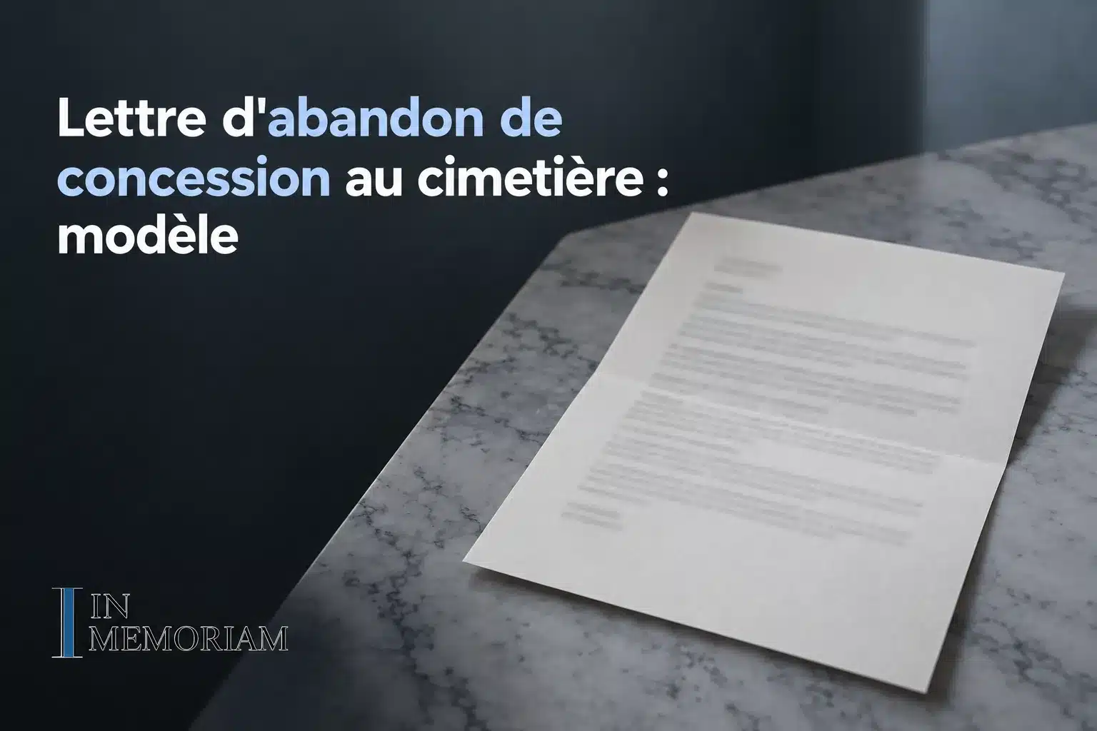 Une page affichée montrant une lettre imprimée posée sur une surface marbrée, avec le titre "Lettre d'abandon de concession