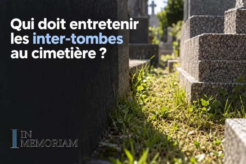 Personne coupe des herbes près des inter-tombes dans un cimetière, mise en avant du service d’entretien.